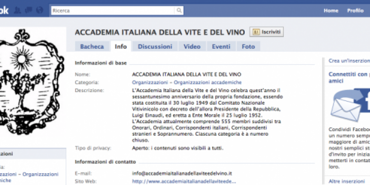 Su Facebook l’Accademia Italiana della Vite e del Vino